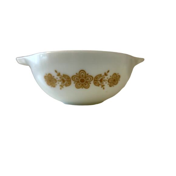 Pyrex By Corning Ceramic Bowl 443 2.5 Quarts MInt Cinderella Gold Flowers - Picture 1 of 5
